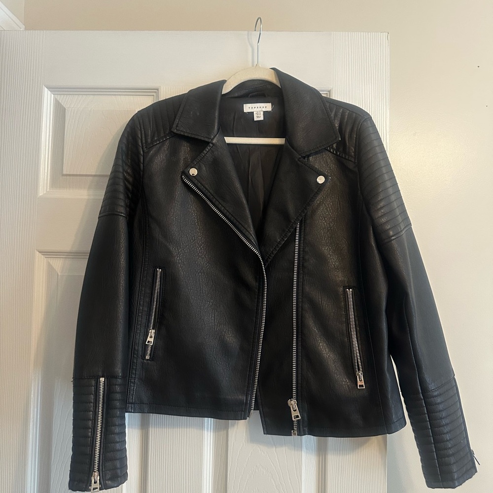 Topshop Black Faux Leather Moto Jacket - Topshop